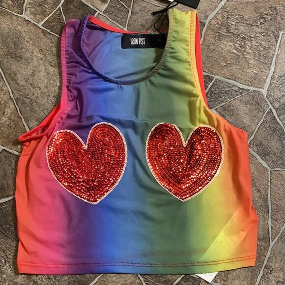 NWT Iron Fist Somewhere Rainbow Crop Tank - Picture 7 of 9